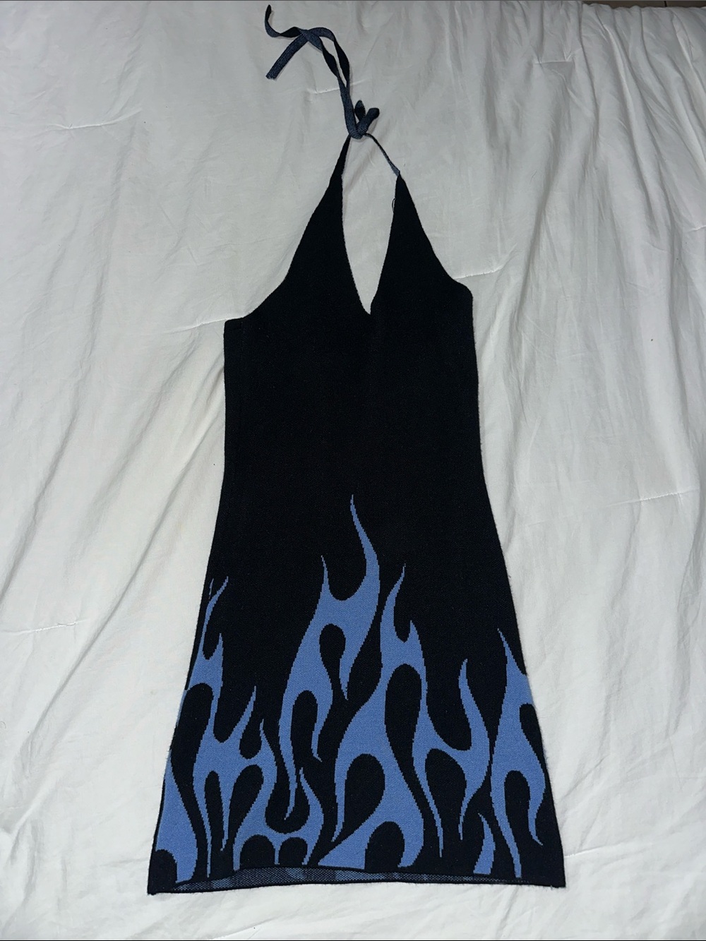Forever 21 Black Halter Mini Dress with Blue Flame Pattern